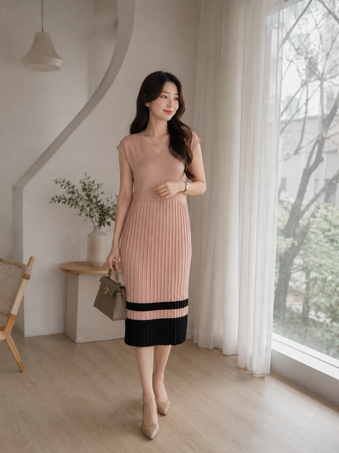 Malaya Vneck Knit Dress - Khaki