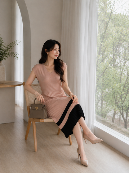 Malaya Vneck Knit Dress - Khaki