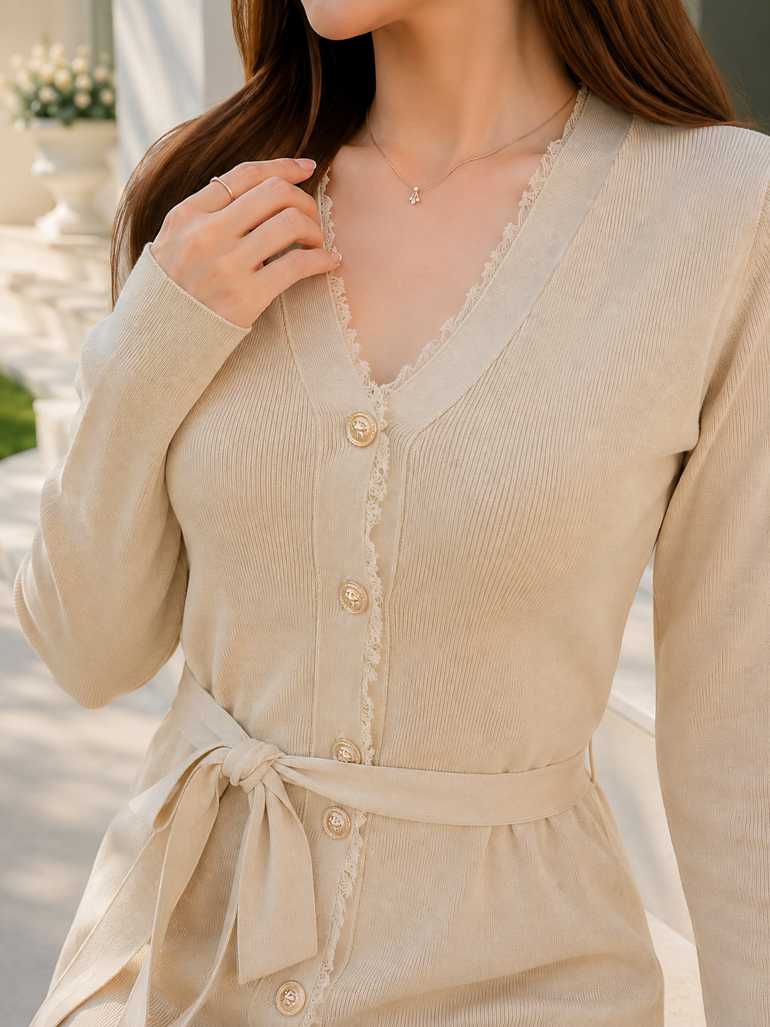 Melita Button Belt Dress - Broken White