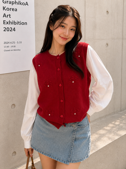 Merita Button Combi Top - Maroon