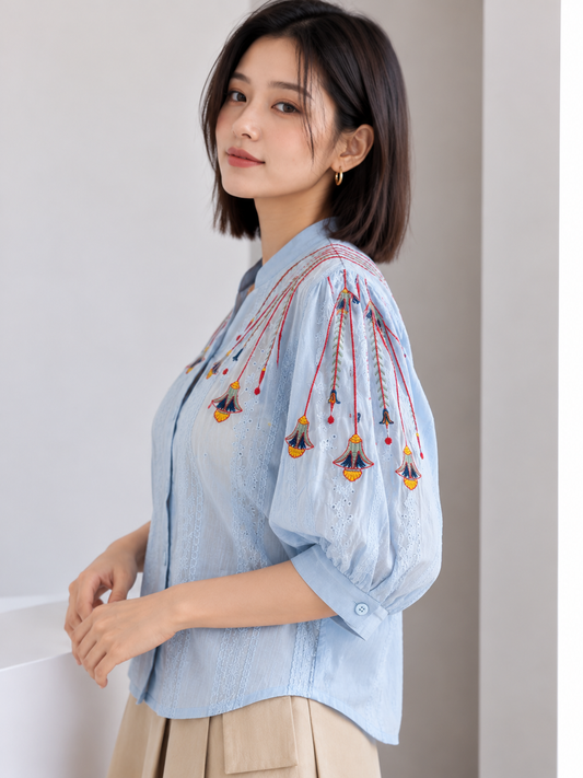 Siska Cotton Blouse - Blue