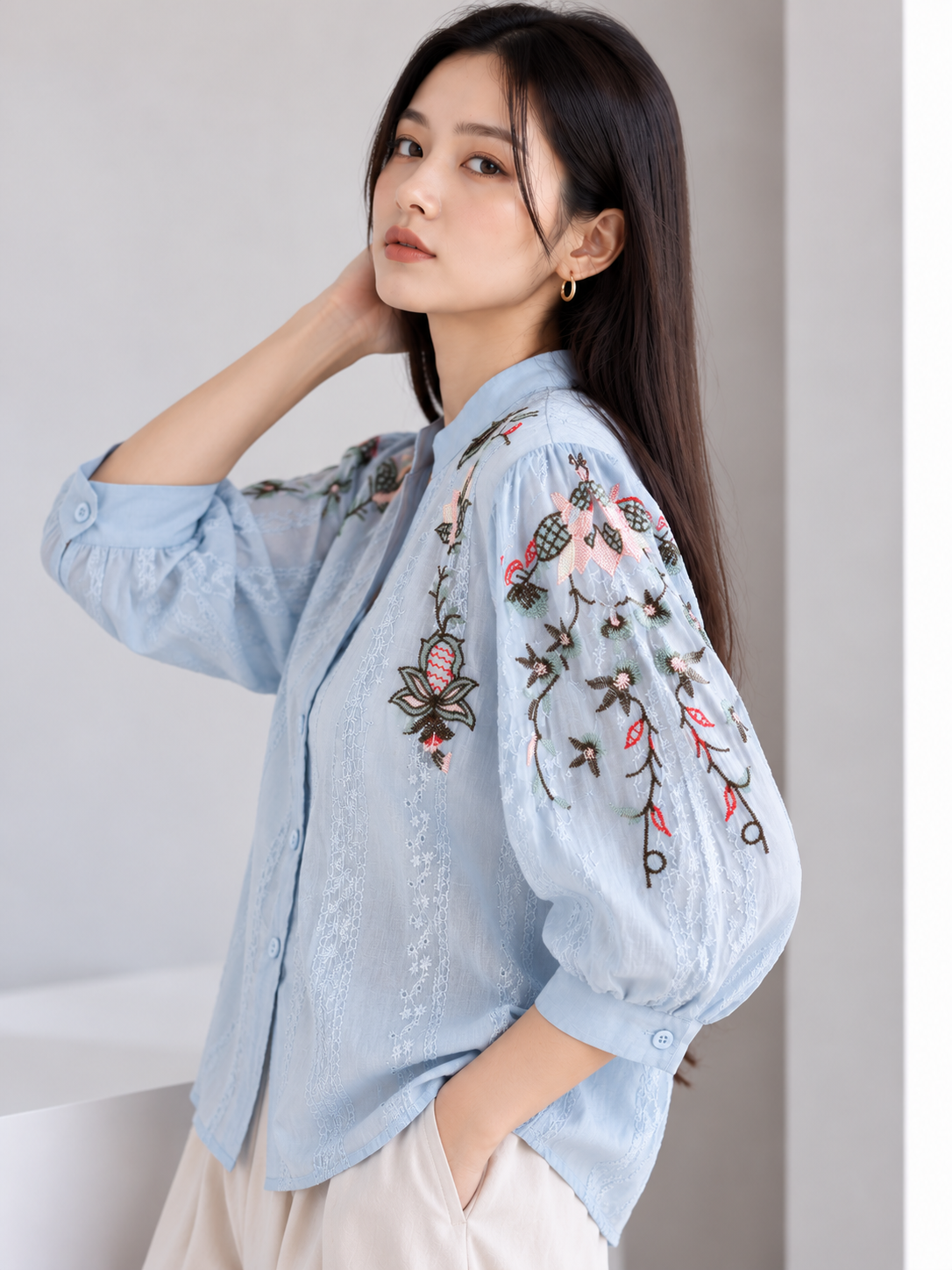 Fola Cotton Blouse - Blue