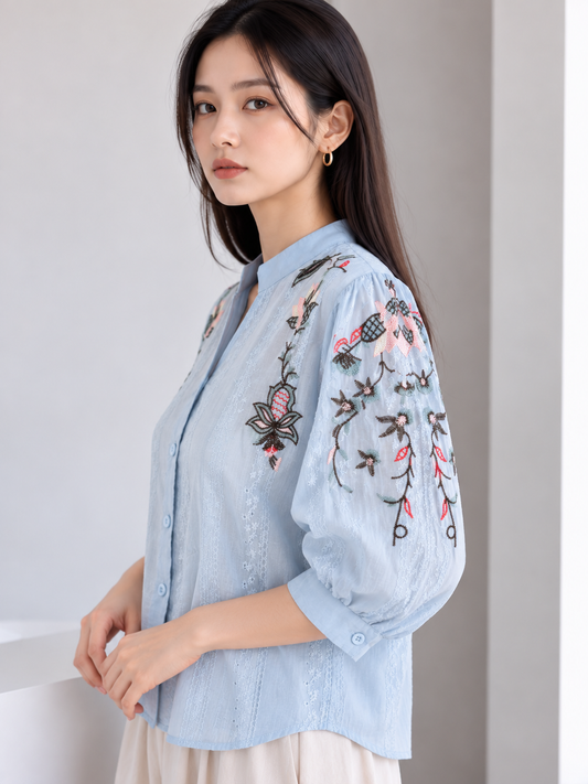 Fola Cotton Blouse - Blue