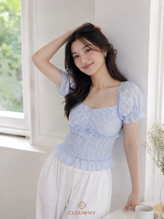 Ravina Rubber Button Blouse - Blue