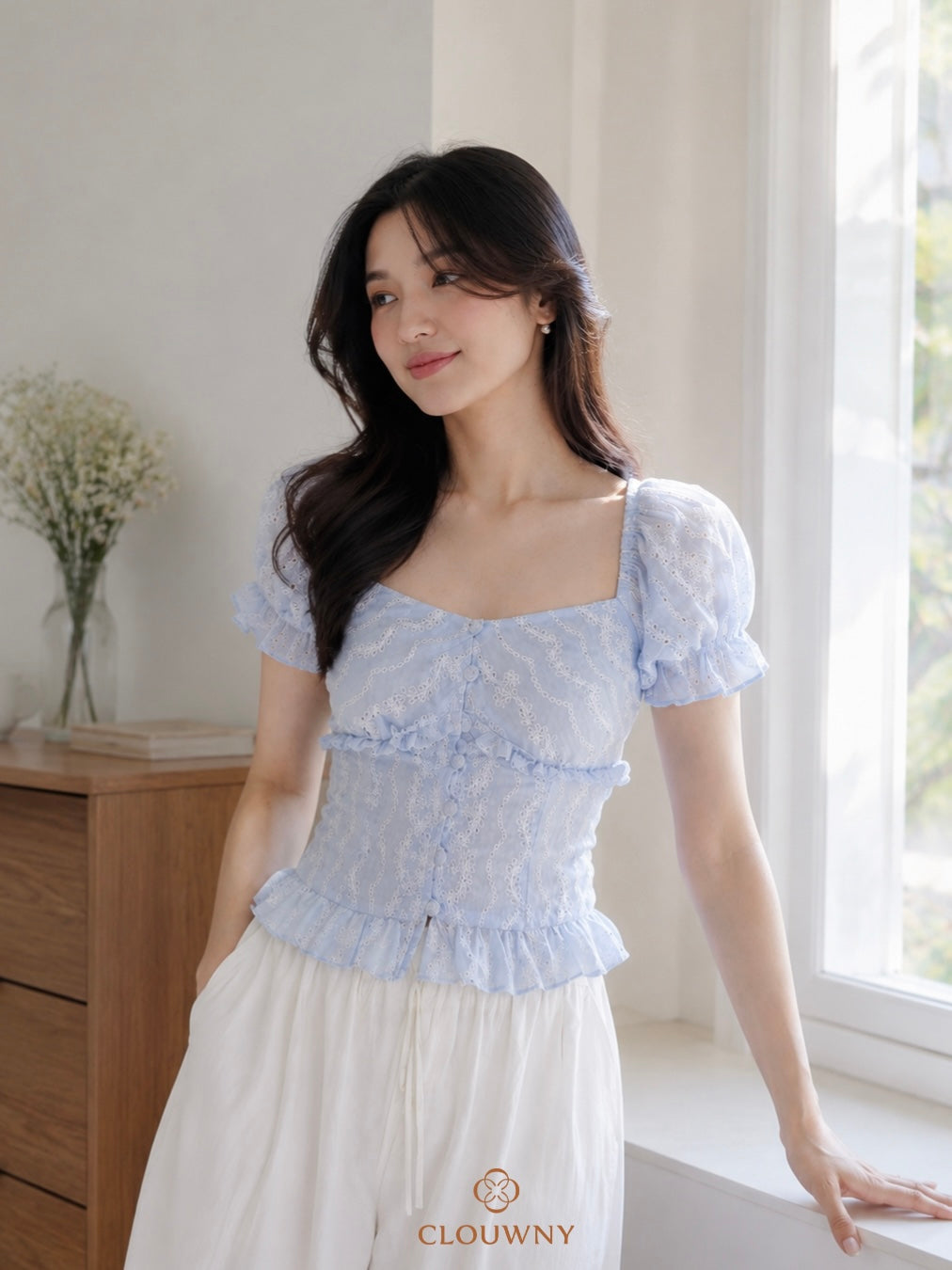 Ravina Rubber Button Blouse - Blue