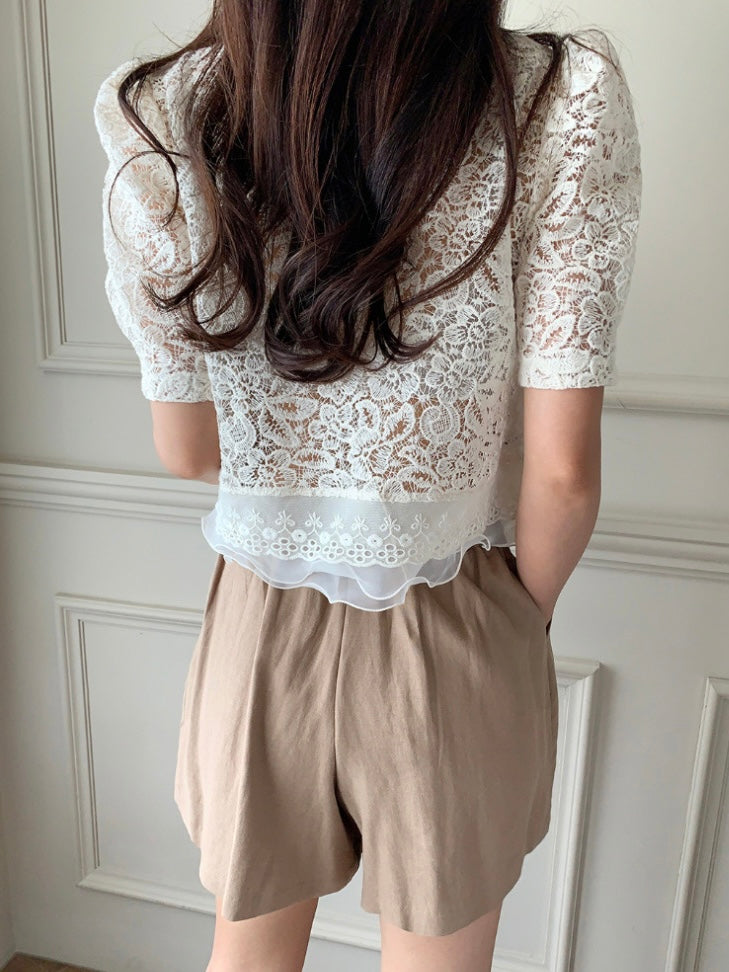 Gani Button Lace Blouse - Cream