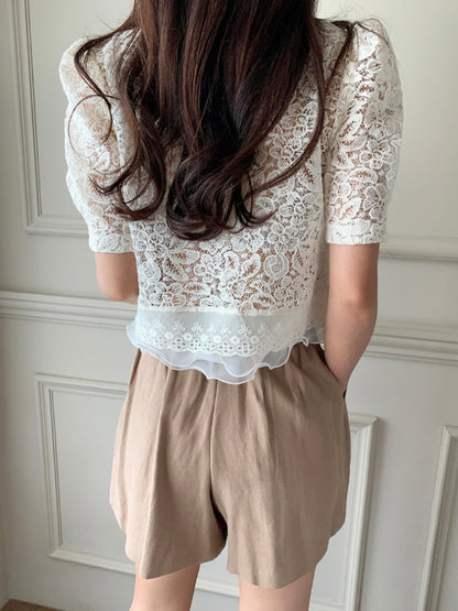 Gani Button Lace Blouse - Cream