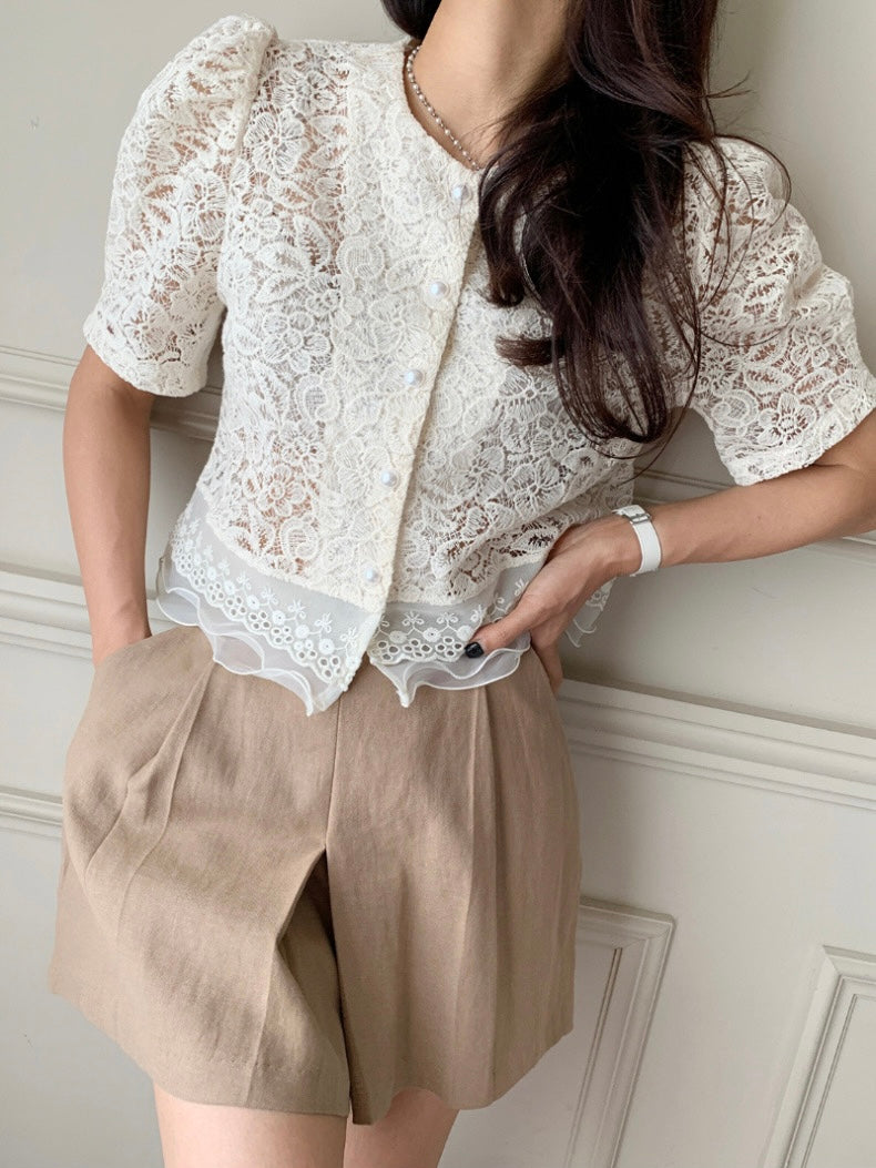 Gani Button Lace Blouse - Cream