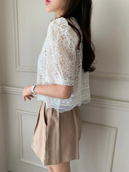 Gani Button Lace Blouse - Cream