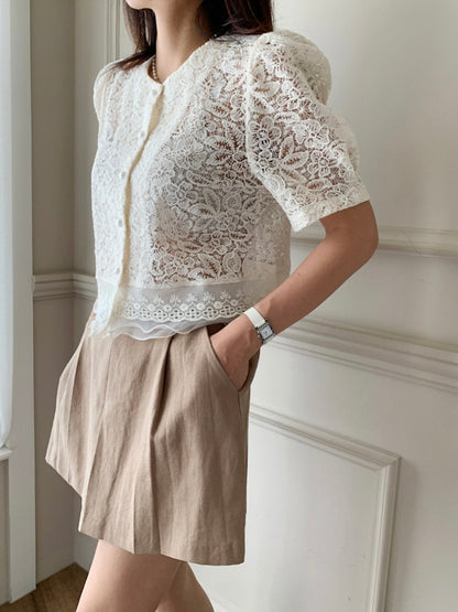 Gani Button Lace Blouse - Cream