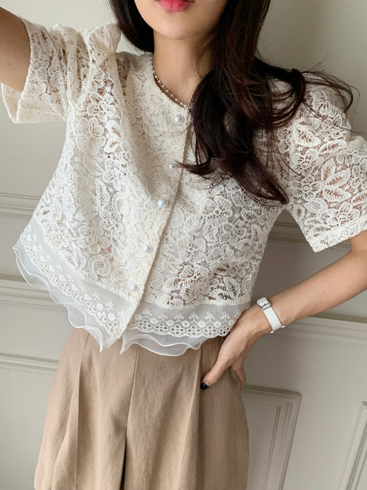 Gani Button Lace Blouse - Cream