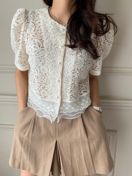 Gani Button Lace Blouse - Cream