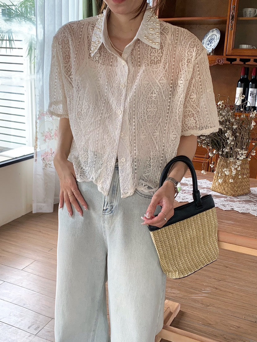 Chiro Pearl Lace Blouse - Cream