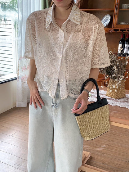 Chiro Pearl Lace Blouse - Cream