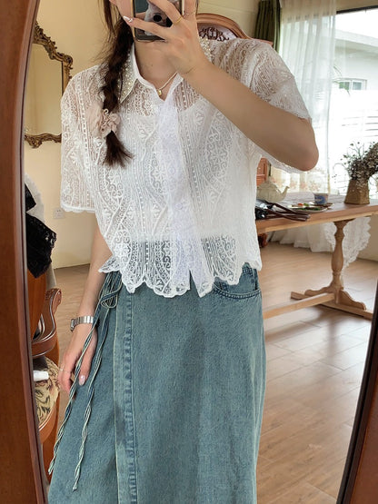 Chiro Pearl Lace Blouse - White