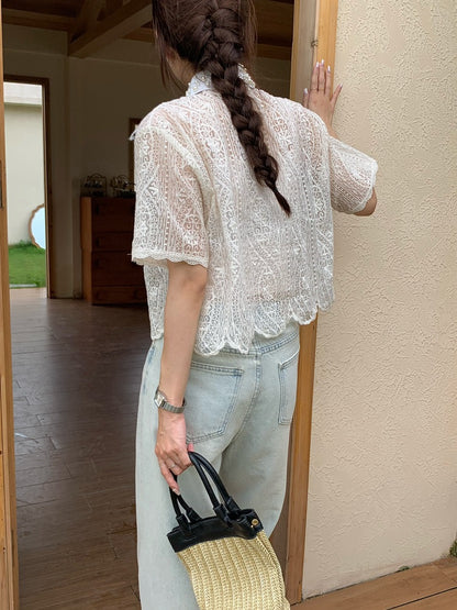 Chiro Pearl Lace Blouse - Cream