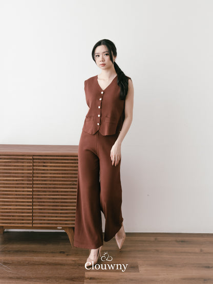 Amy Button Vest Set - Coffee