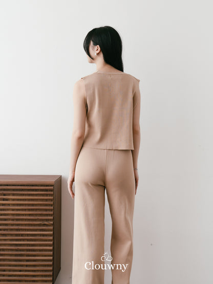 Amy Button Vest Set - Khaki
