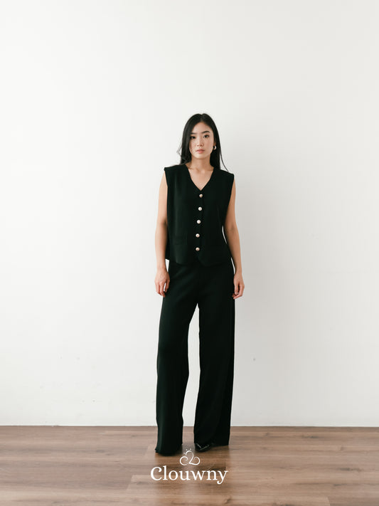 Amy Button Vest Set - Black