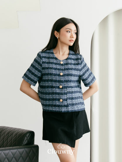 Dara Tweed Top - Blue