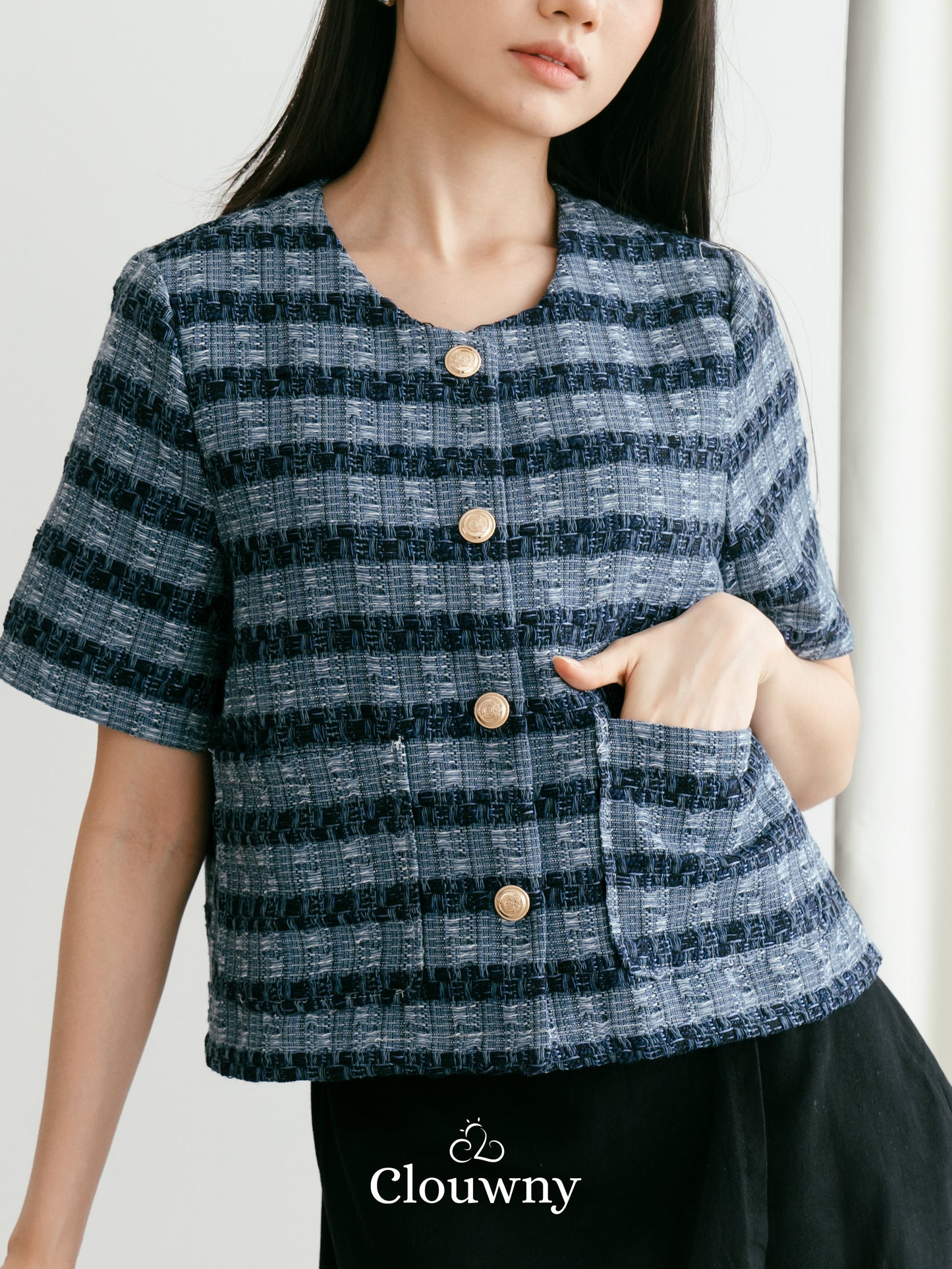 Dara Tweed Top - Blue