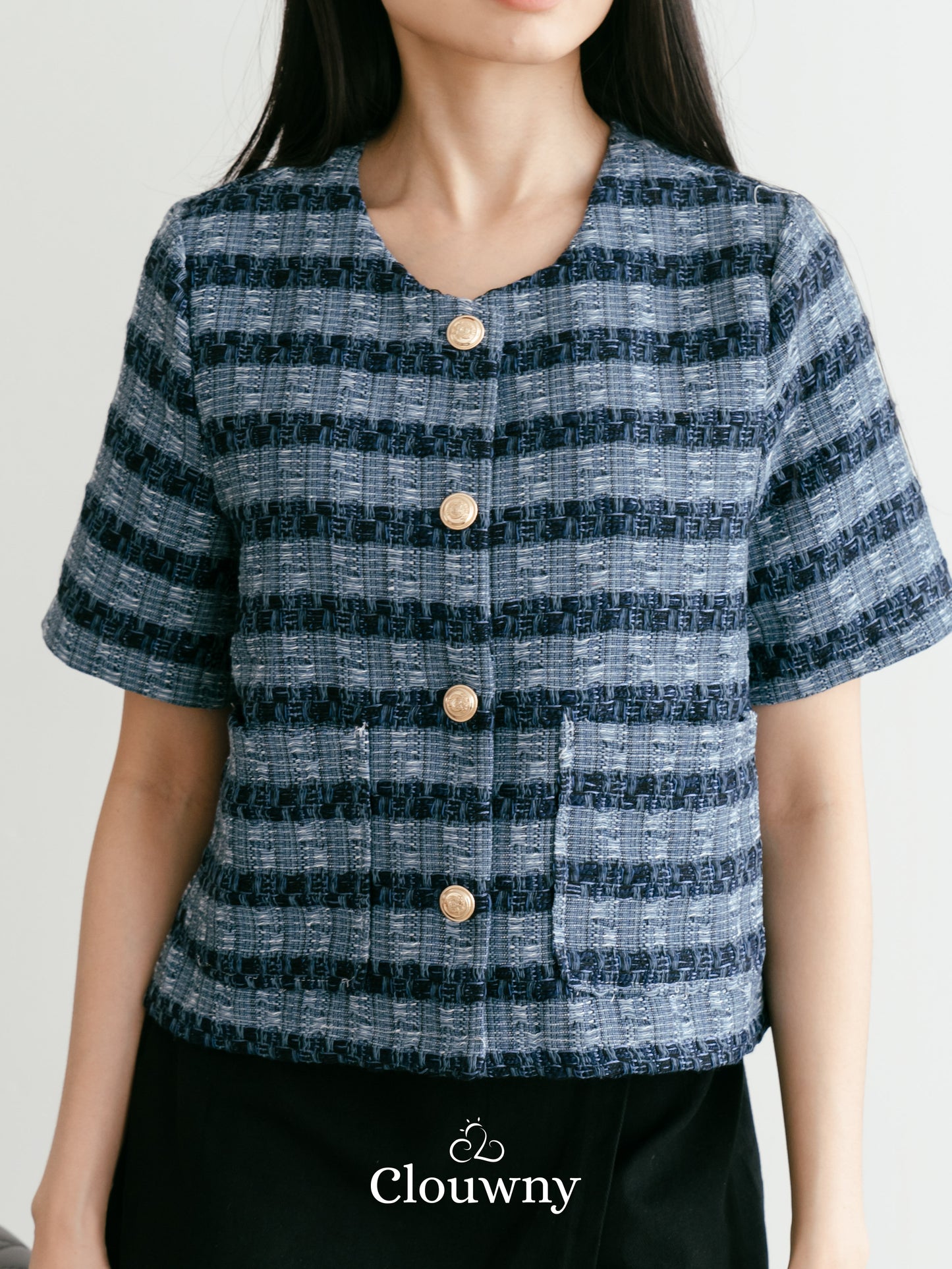 Dara Tweed Top - Blue