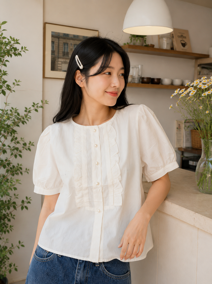 Sada Ruffle Cotton Blouse - White
