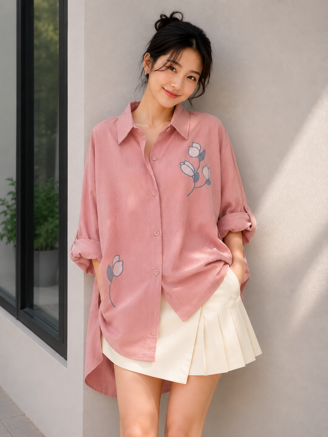 Sona Button Cotton Longsleeve - Pink