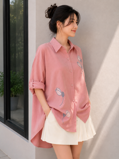 Sona Button Cotton Longsleeve - Pink