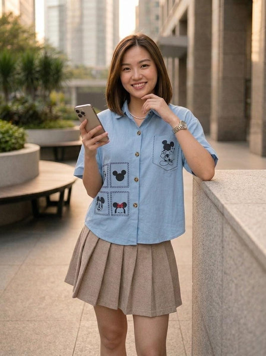 Couple Pocket Cotton Shirt - Blue