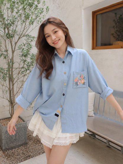 Nera Pocket Cotton Longsleeve - Blue