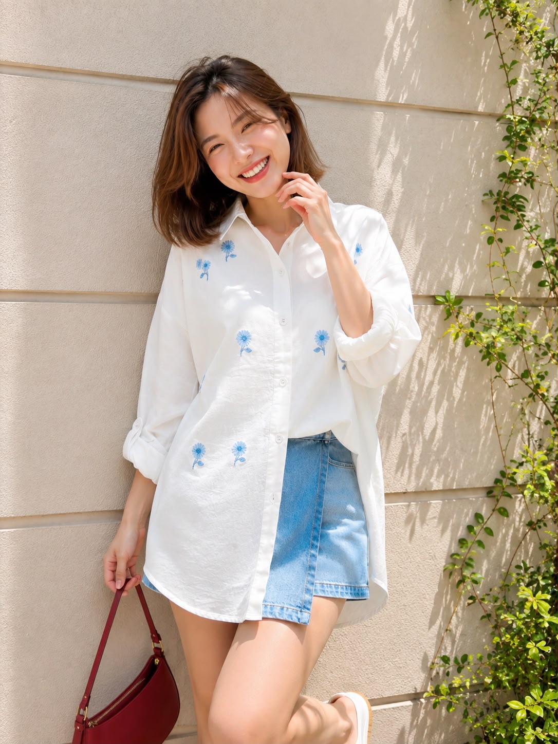 Posya Flower Cotton Longsleeve - White