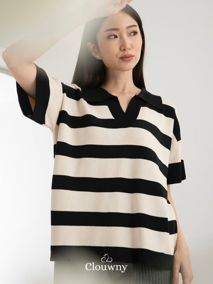 Minji Knit Stripes Top - Black