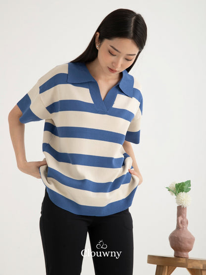 Minji Knit Stripes Top - Blue