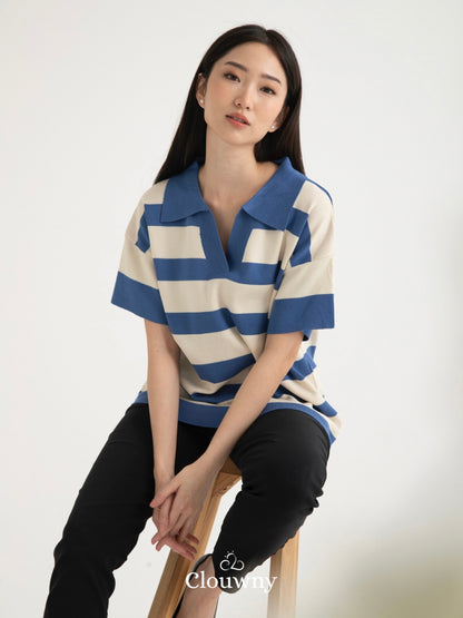 Minji Knit Stripes Top - Blue