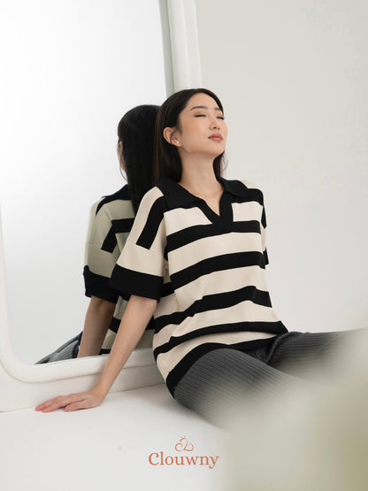 Minji Knit Stripes Top - Black