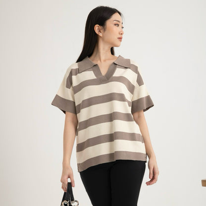 Minji Knit Stripes Top - Beige