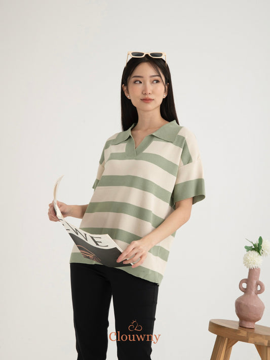 Minji Knit Stripes Top - Green