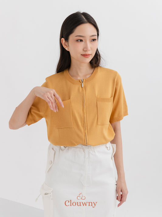 Twice Pocket Knit Top - Mustard