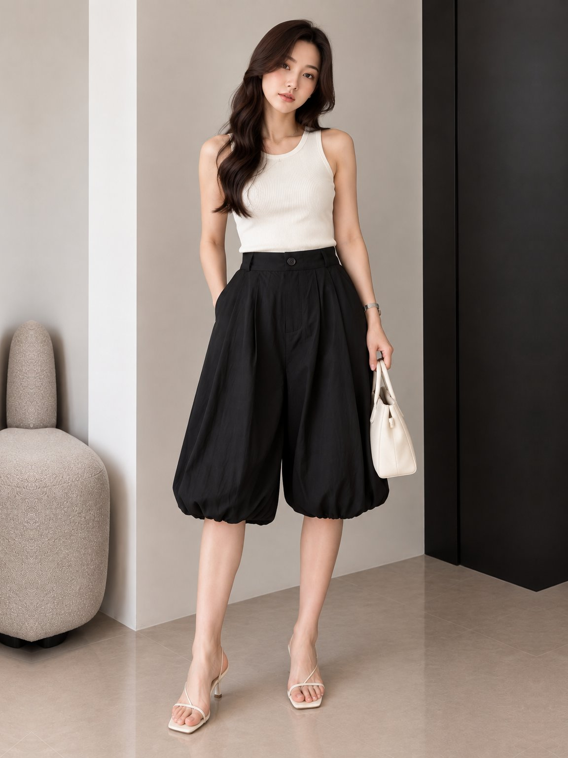 Moti Baloon Midi Pants - Black