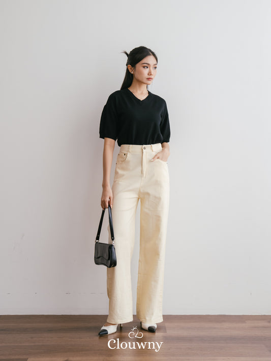 Ola Basic Denim Pants - Cream