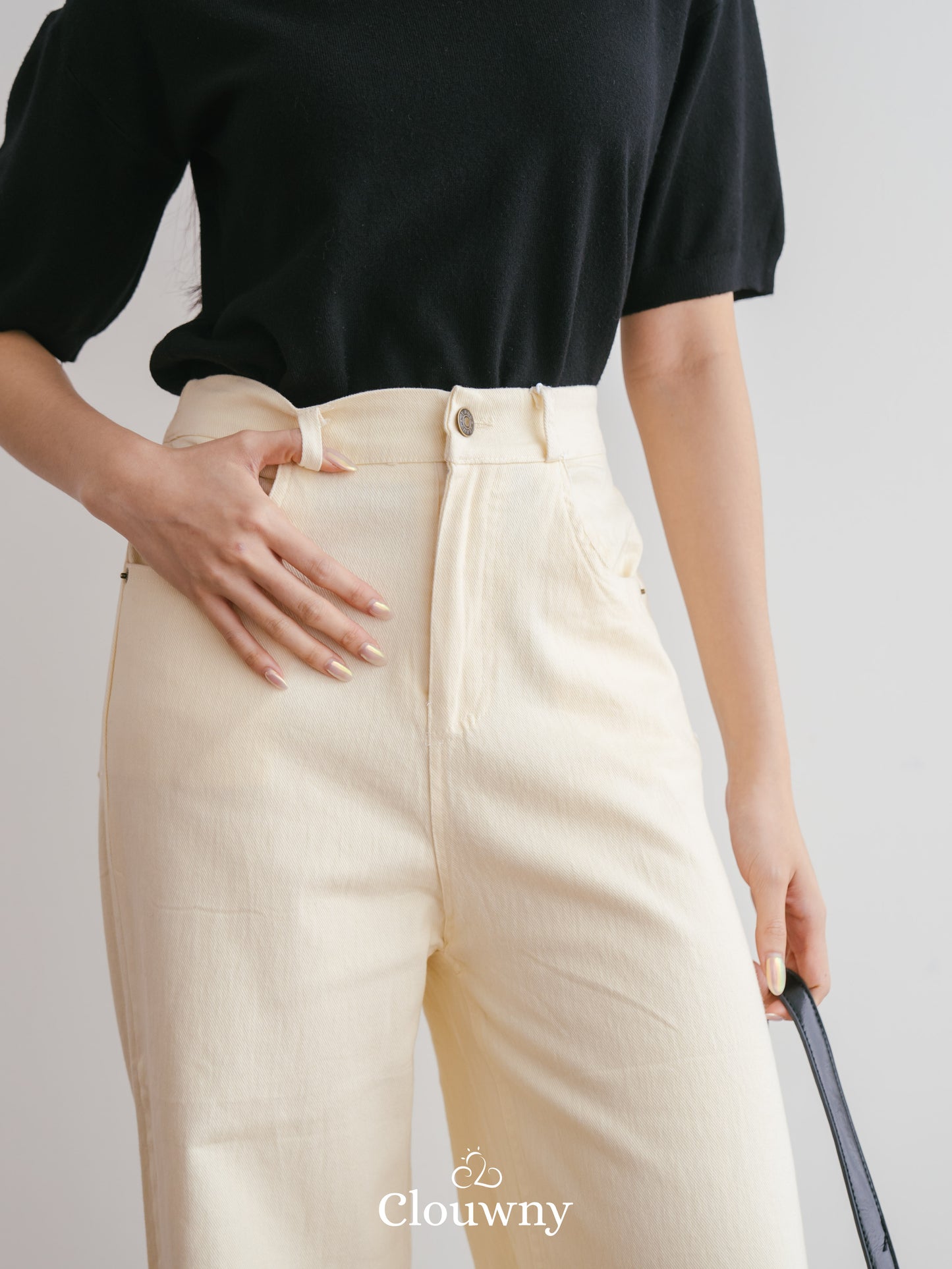 Ola Basic Denim Pants - Cream