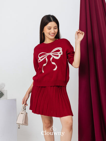 Big Bow Knit Set - Maroon