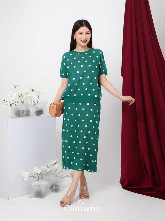 Moir Dot Knit Set - Green