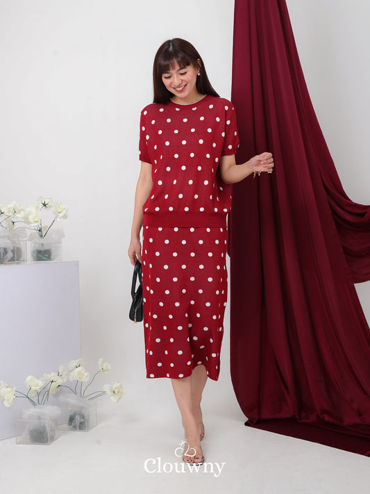 Moir Dot Knit Set - Maroon