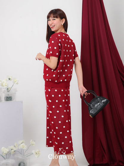 Moir Dot Knit Set - Maroon