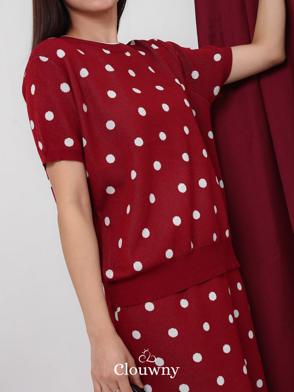 Moir Dot Knit Set - Maroon