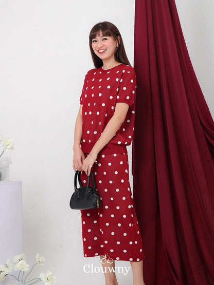 Moir Dot Knit Set - Maroon