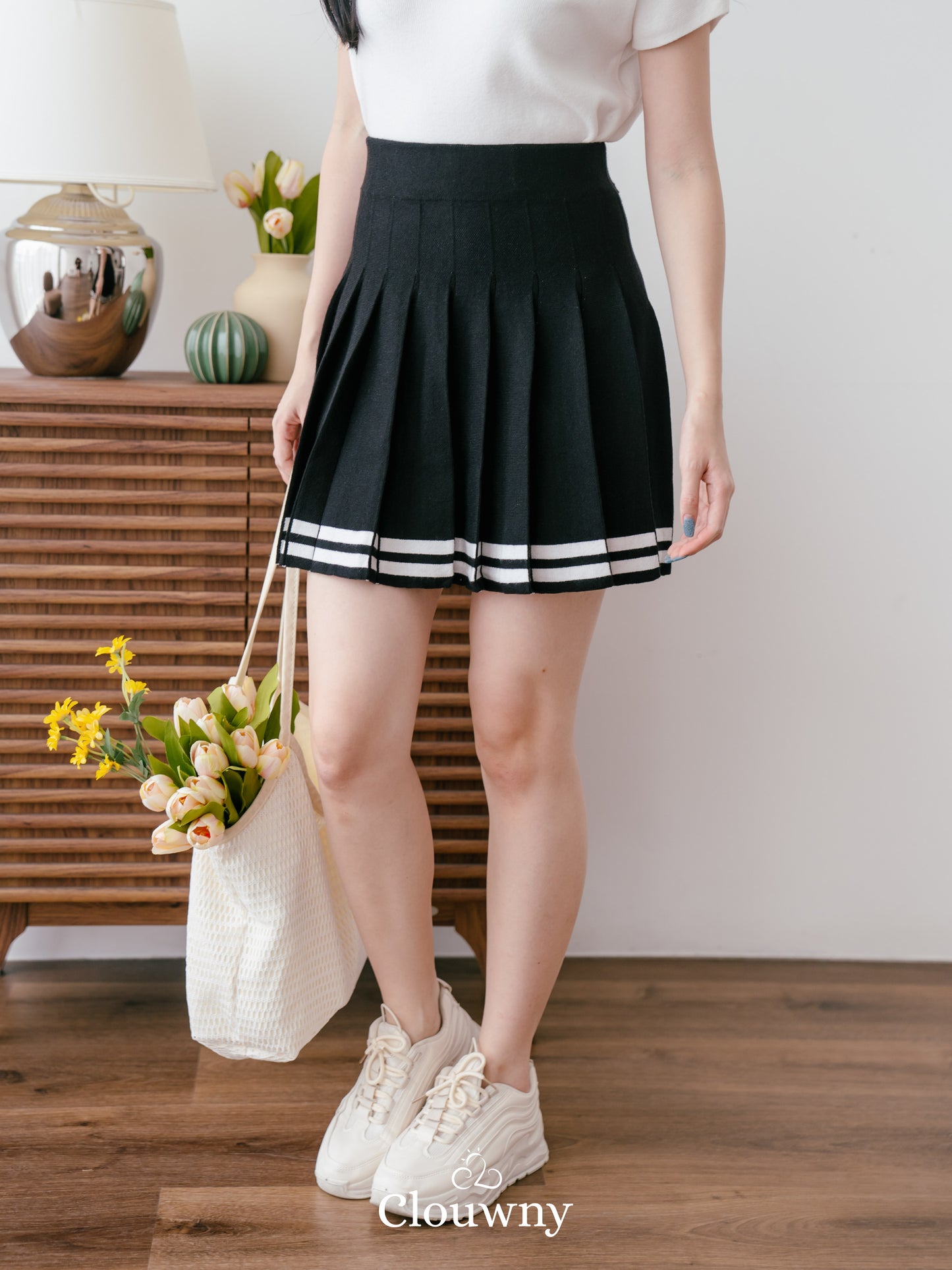 Stripes Tennis Skirt - Black