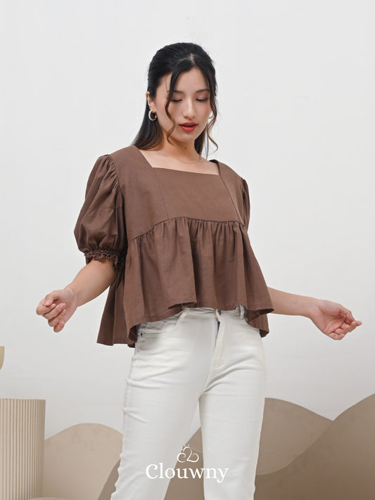 Una Square Blouse Top - Coffee